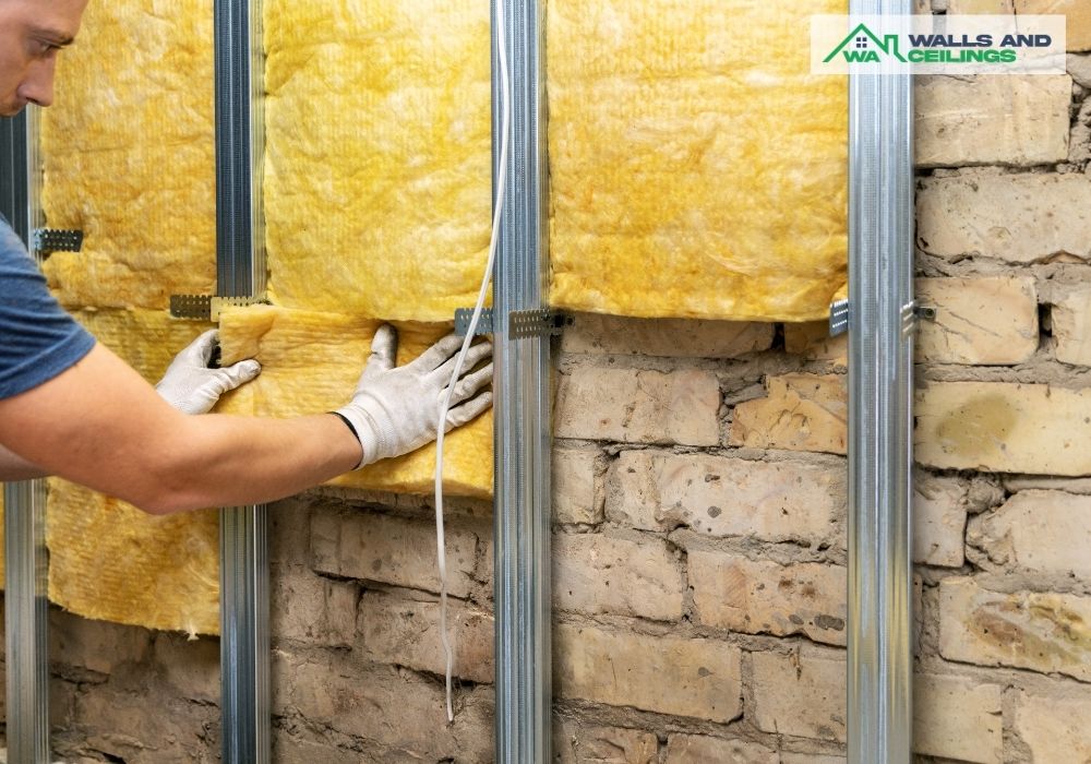 Worker putting insulation of Brick wall cover up in North Perth
